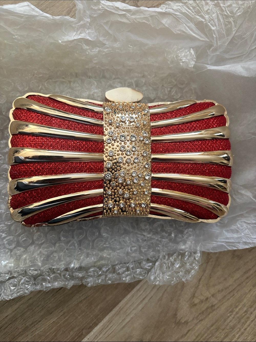 Elegant Red Crystal-Embellished Evening Clutch